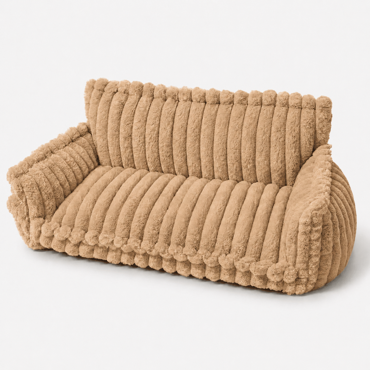 Canapé moelleux pour chat coloris camel, vue de trois quarts