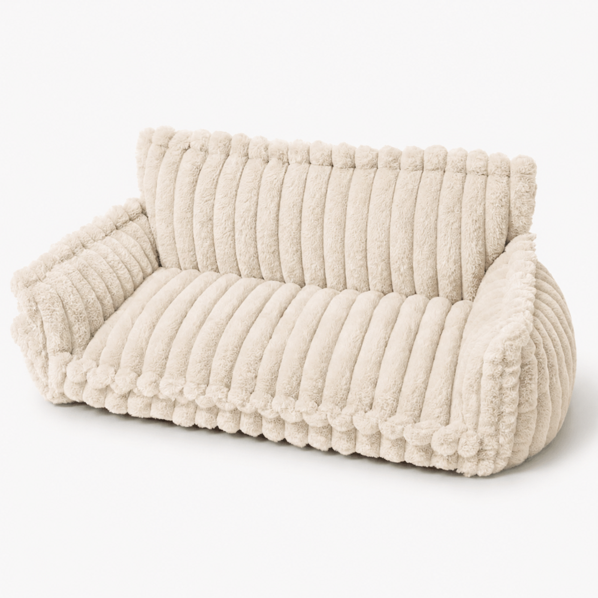 Canapé moelleux pour chat coloris ivoire, vue de trois quarts