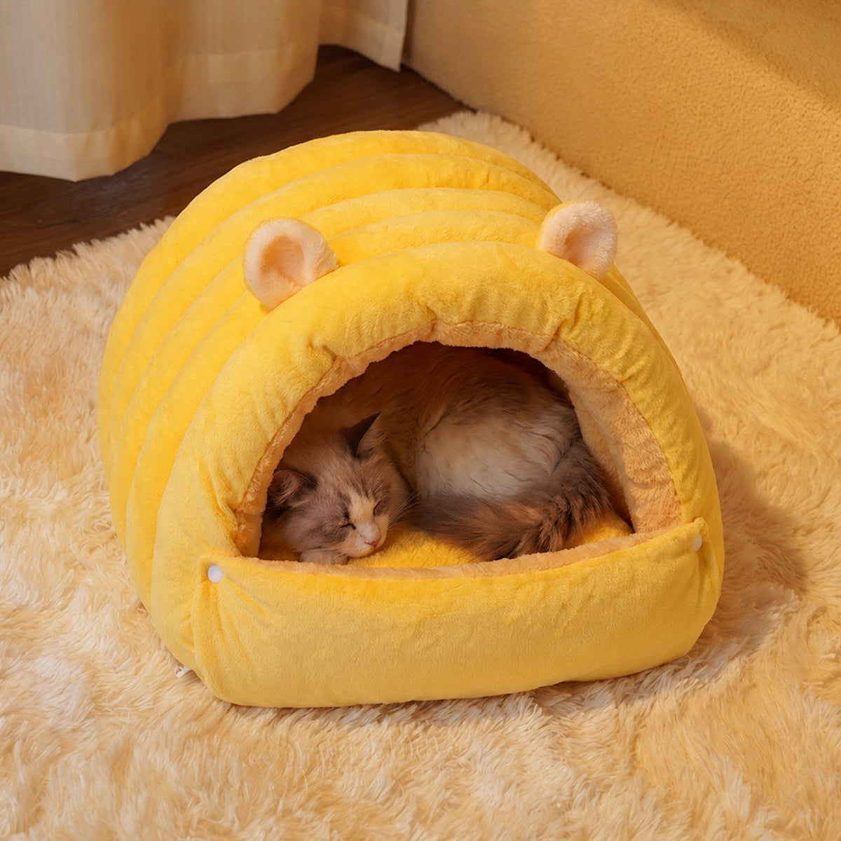 Chat endormi au fond de la maison en peluche