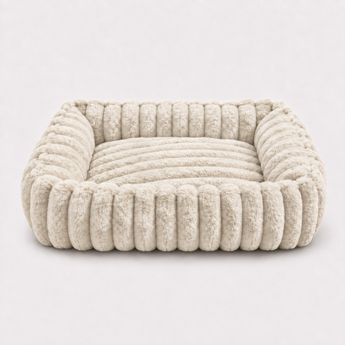 Panier moelleux pour chat coloris crème ivoire, vue de face