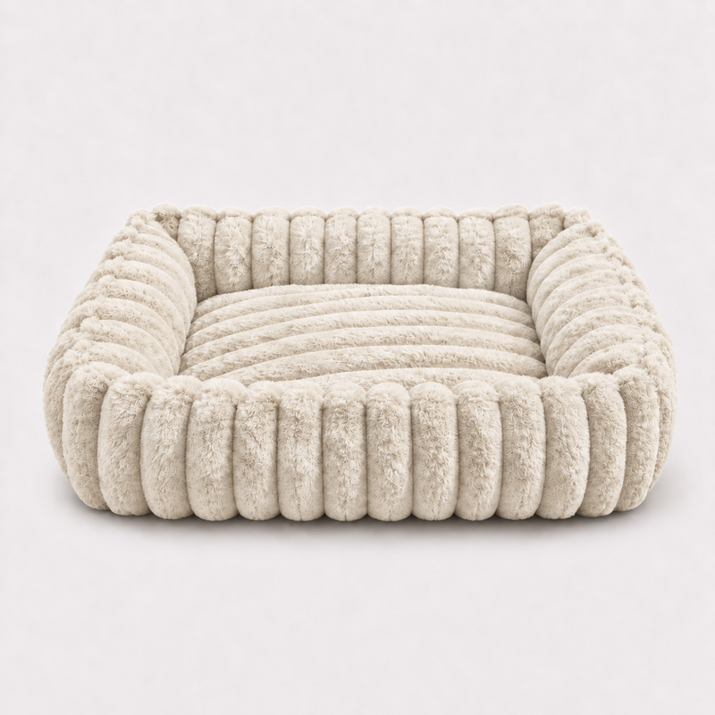 Panier moelleux pour chat coloris crème ivoire, vue de face