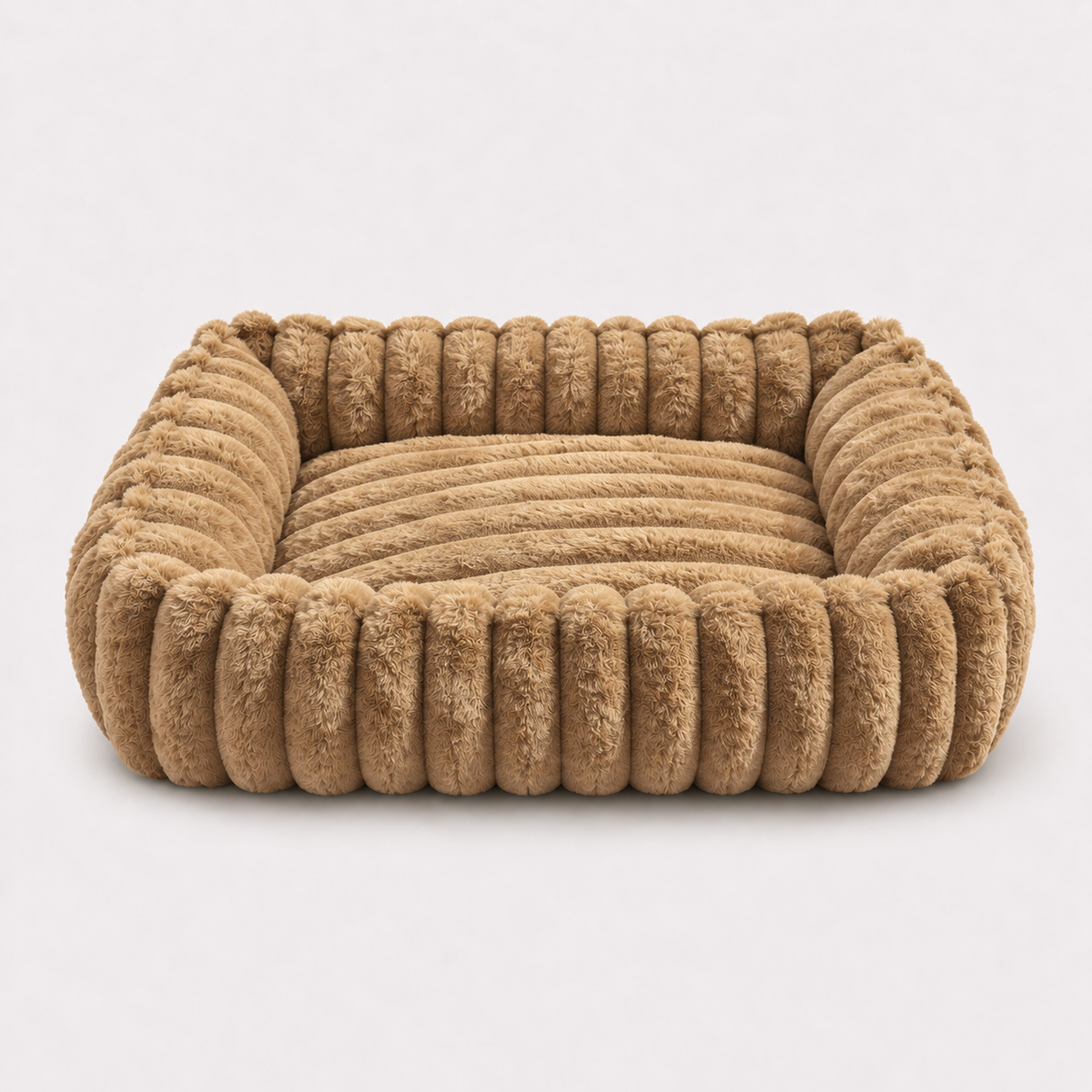 Panier moelleux pour chat coloris marron noisette, vue de face