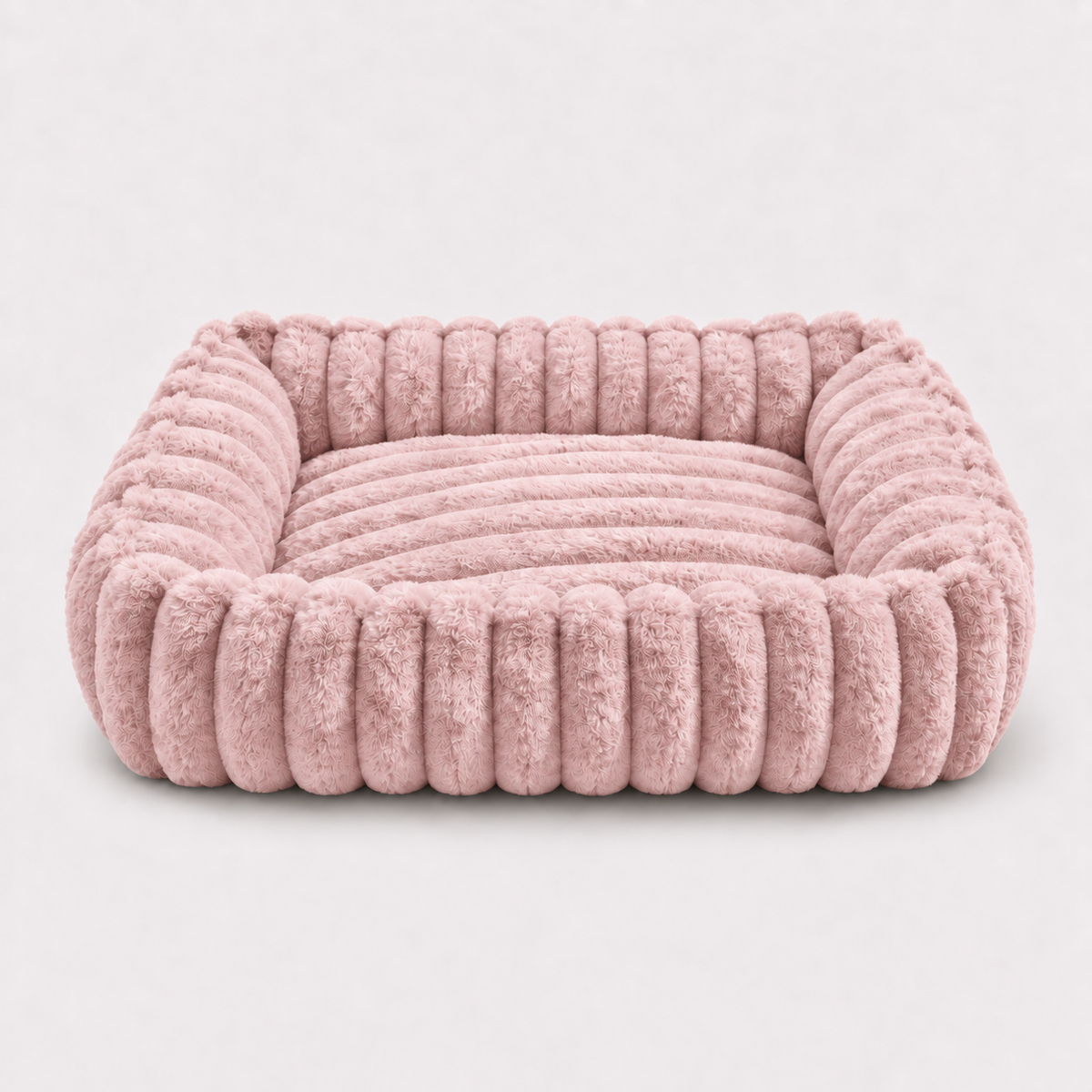 Panier moelleux pour chat coloris rose poudré, vue de face